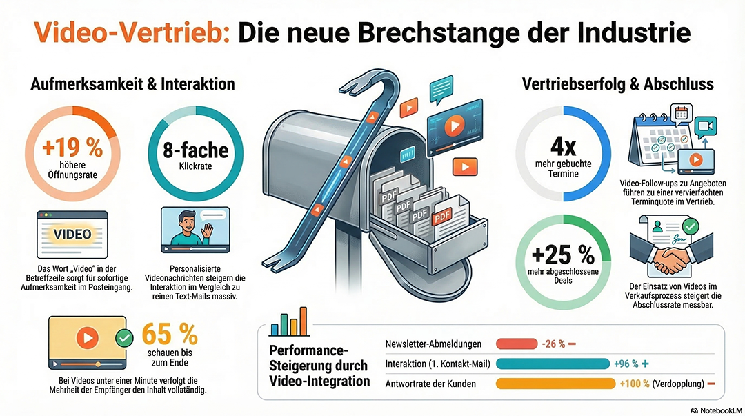 Infografik B2B Vertriebserfolg und höhere Klickraten durch Video-E-Mails in der Industrie